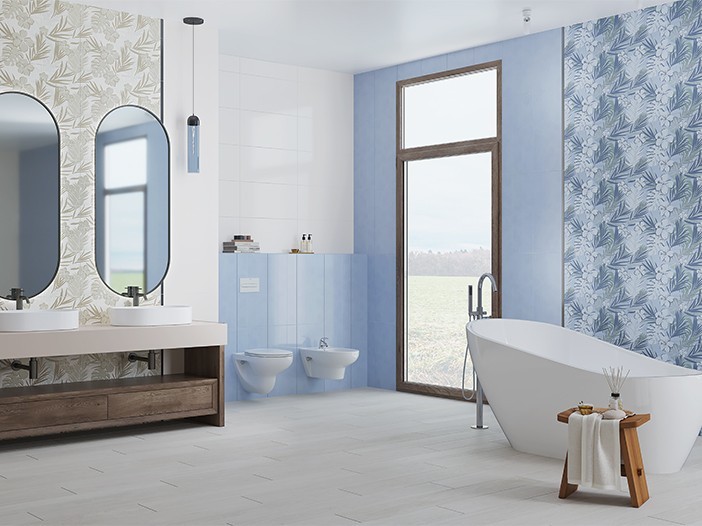 Голубая плитка для ванной комнаты