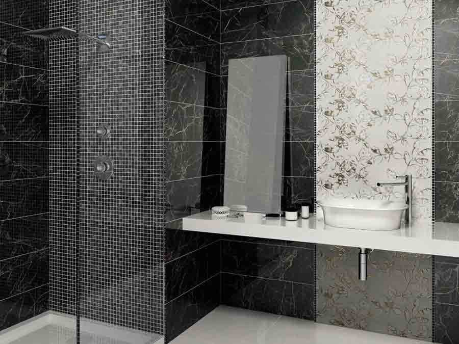 Черно-белая ванная комната с коллекцией Астория от Kerama Marazzi
