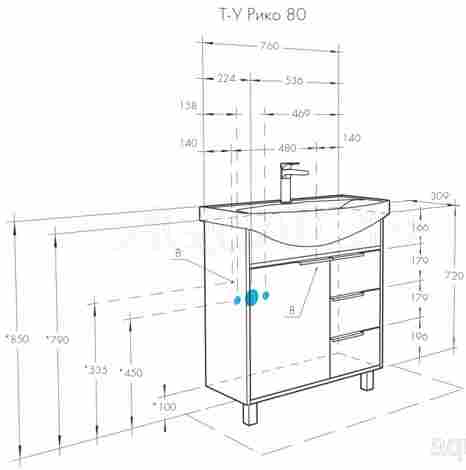 Акватон Рико 80 Тумба напольная с раковиной Смайл 80 фото 2