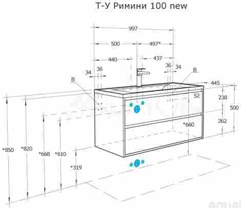 Акватон Римини 100 Тумба подвесная с раковиной Айрис 100, черный глянец фото 2