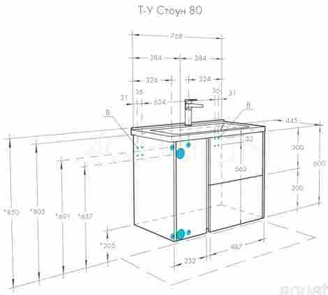 Акватон Стоун 80 Тумба подвесная с раковиной Миранда 80, грецкий орех фото 2