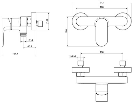 Aquatek Альфа смеситель для душа настенный, оружейная сталь фото 2