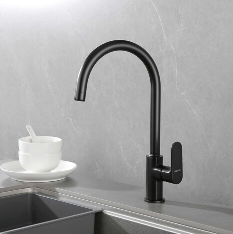 Aquatek Альфа смеситель для кухни с дугообразным изливом однорычажный, матовый черный фото 3