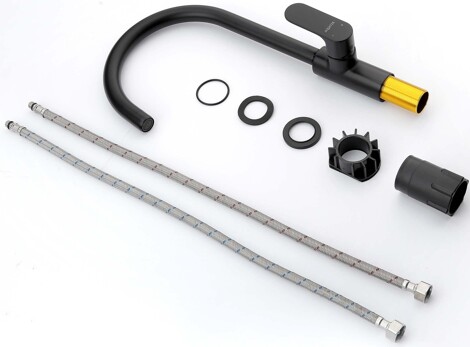 Aquatek Альфа смеситель для кухни с дугообразным изливом однорычажный, матовый черный фото 4