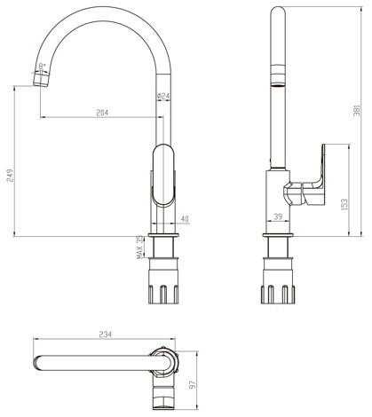 Aquatek Альфа смеситель для кухни с дугообразным изливом однорычажный, оружейная сталь фото 2