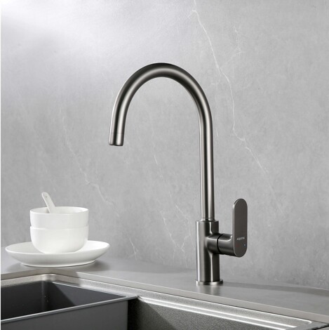Aquatek Альфа смеситель для кухни с дугообразным изливом однорычажный, оружейная сталь фото 3