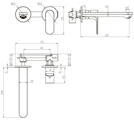 Aquatek Альфа Смеситель для раковины встраиваемый (внешняя и скрытая часть) фото 2