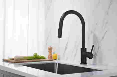 Aquatek Европа смеситель для кухни с вытяжным изливом, матовый черный фото 6