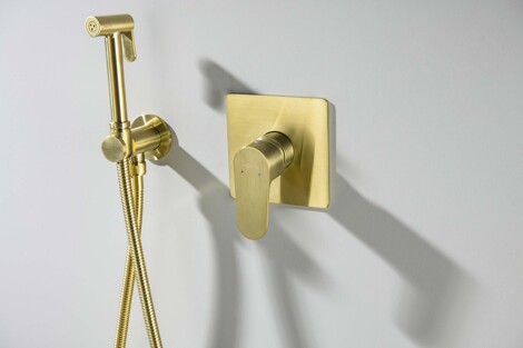 Aquatek Оберон смеситель для душа встраиваемый (внешняя и скрытая часть), шлифованное золото фото 3