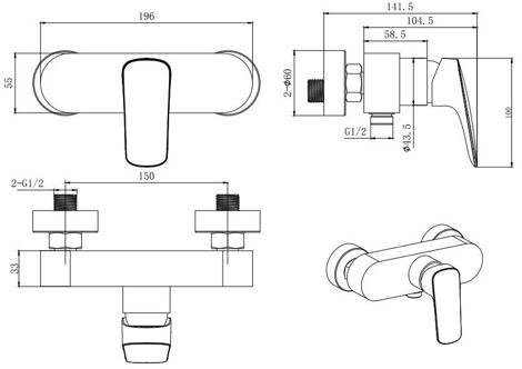 Aquatek Вега смеситель для душа настенный, матовый черный фото 2