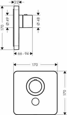 Axor ShowerSelect Highflow смеситель для душа встраиваемый на 1 потребитель, термостатический, внешняя часть 36706000 фото 2