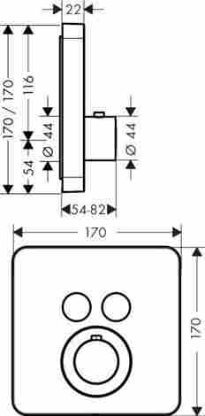 Axor ShowerSelect S смеситель для душа встраиваемый на 2 потребителя, термостатический, внешняя часть 36707000 фото 2