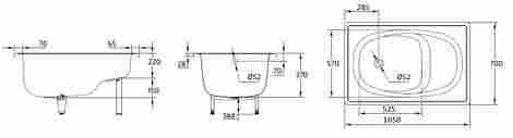 BLB Europa Mini 105x70 ванна стальная, без ножек, с сиденьем, белая фото 2