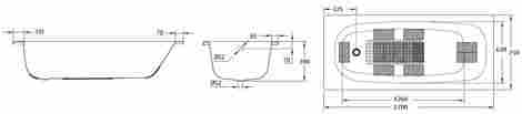BLB Universal Anatomica HG 170x75 ванна стальная, без ножек, с отверстиями для ручек, белая фото 2