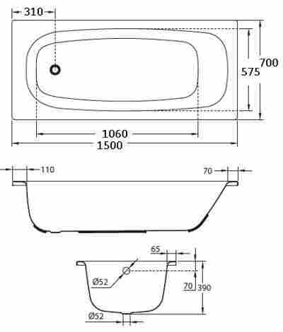BLB Universal HG 150х70 ванна стальная, без ножек, антислип, белая фото 2