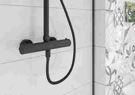 Cersanit Brasko Black душевой гарнитур термостатический, настенный с ручным и верхним душем фото 8