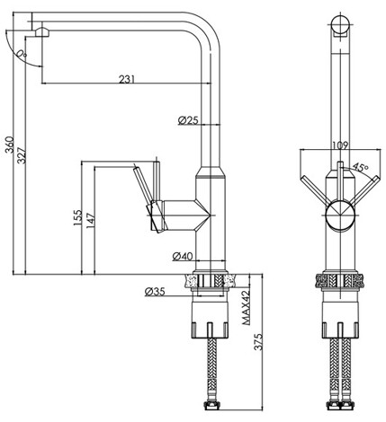 Cersanit Flavis смеситель для кухни однорычажный, сатин фото 2