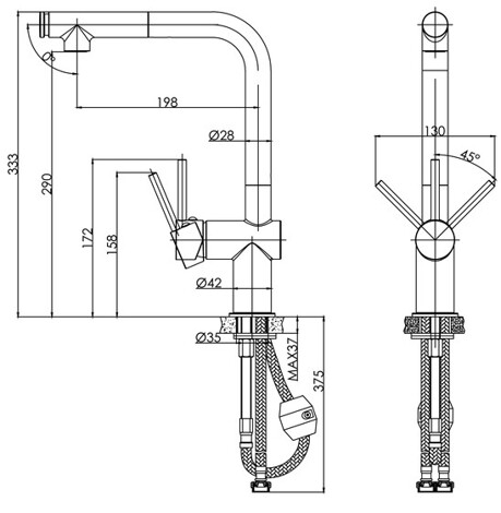 Cersanit Flavis смеситель для кухни с выдвижным изливом, 2 режима, сатин фото 2