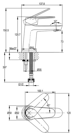 Cersanit Lara Смеситель для раковины однорычажный, черный фото 2
