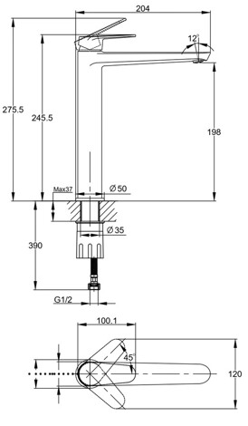 Cersanit Lara Смеситель для раковины высокий однорычажный, черный фото 2