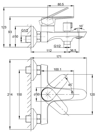 Cersanit Lara смеситель для ванны с душем однорычажный, черный фото 2