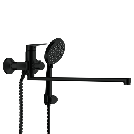 Cersanit Lara смеситель для ванны с душем однорычажный, черный, с длинным изливом фото 5