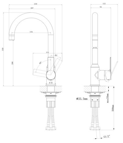 Cersanit Vibe смеситель для кухни однорычажный фото 2