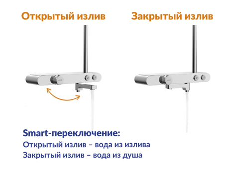 Cersanit Vivo смеситель для ванны с душем термостатический с кнопочным управлением с ручным и верхним душем фото 3