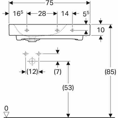 Geberit Citterio 75х50 Раковина подвесная/встраиваемая с отверстием под смеситель слева фото 3