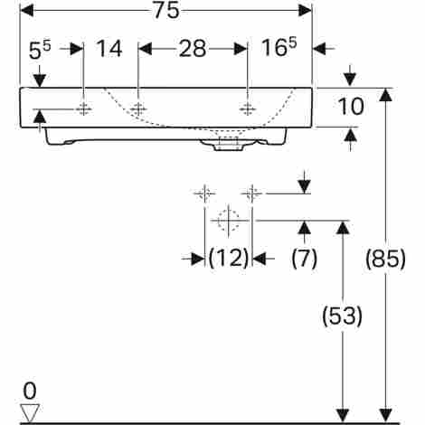 Geberit Citterio 75х50 Раковина подвесная/встраиваемая с отверстием под смеситель справа фото 3