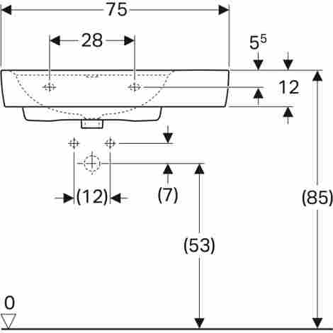 Geberit Renova Plan 75x48 Раковина подвесная/встраиваемая с отверстием под смеситель слева фото 3
