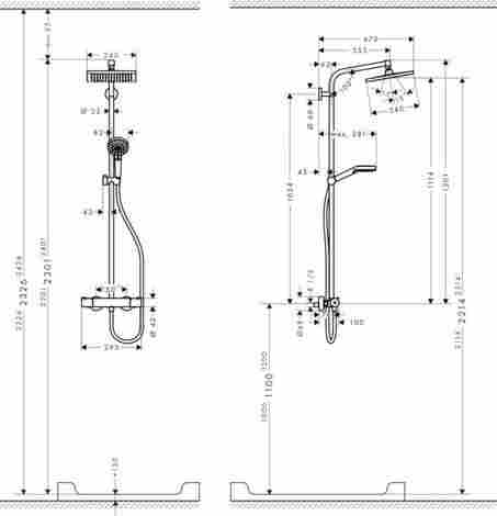 Hansgrohe Crometta E Showerpipe 240 1jet EcoSmart душевой гарнитур термостатический, настенный с ручным и верхним душем 27281000 фото 2