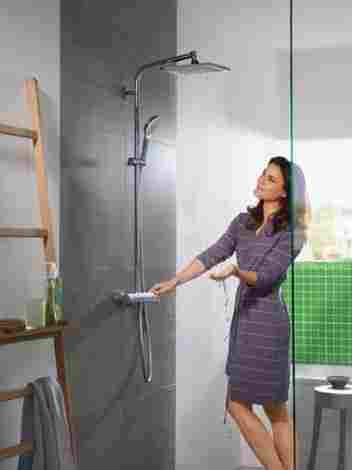 Hansgrohe Crometta E Showerpipe 240 1jet EcoSmart душевой гарнитур термостатический, настенный с ручным и верхним душем 27281000 фото 4