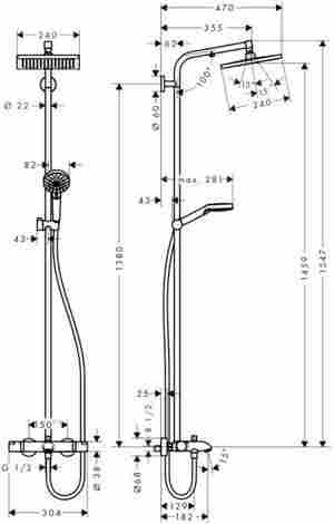 Hansgrohe Crometta E Showerpipe 240 1jet смеситель для ванны с душем термостатический, настенный с ручным и верхним душем 27298000 фото 2