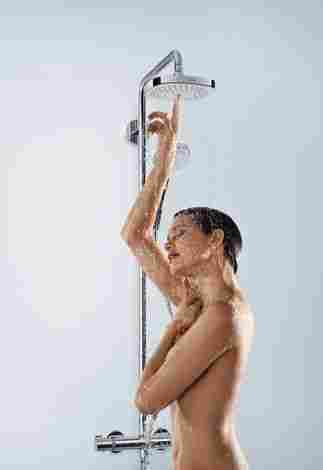 Hansgrohe Crometta S Showerpipe 180 2jet EcoSmart душевой гарнитур термостатический, настенный с ручным и верхним душем 27254400 фото 3