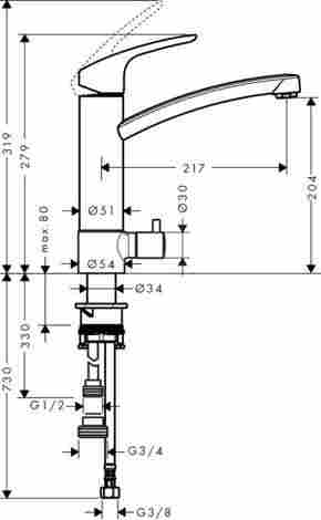 Hansgrohe Focus смеситель для кухни, однорычажный, с запорным вентилем 31803000 фото 2