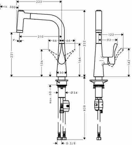 Hansgrohe Metris 220 смеситель для кухни с выдвижным изливом 14834800/Сталь фото 2