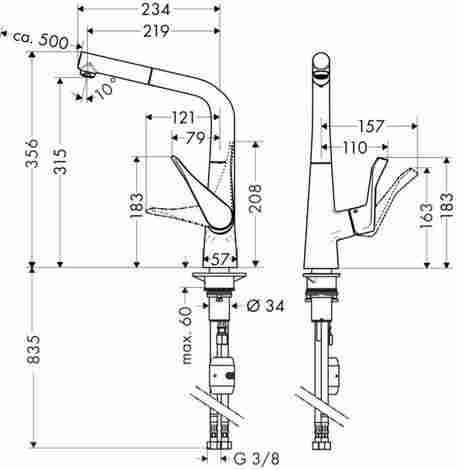 Hansgrohe Metris 320 смеситель для кухни с выдвижным изливом 14821000 фото 2