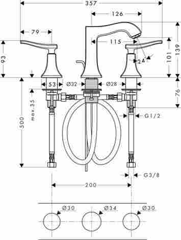 Hansgrohe Metris Classic Смеситель для раковины, на 3 отверстия 31073000 фото 2