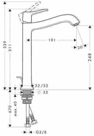 Hansgrohe Metris Classic Смеситель для раковины высокий, однорычажный , с донным клапаном 31078000 фото 2