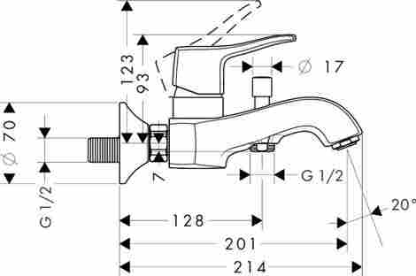 Hansgrohe Metris Classic смеситель для ванны с душем, с коротким изливом 31478000 фото 2