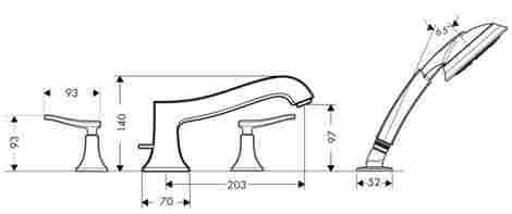 Hansgrohe Metris Classic смеситель на борт ванны на 4 отверстия 31314000 фото 2