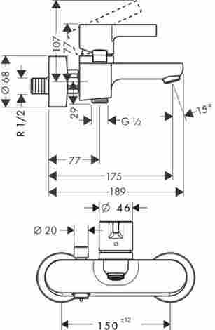 Hansgrohe Metris S смеситель для ванны с душем, с коротким изливом 31460000 фото 2