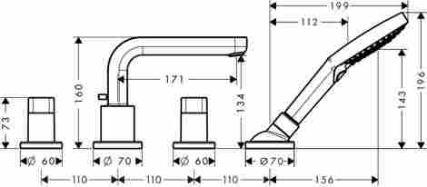 Hansgrohe Metris S смеситель на борт ванны на 4 отверстия 31446000 фото 2