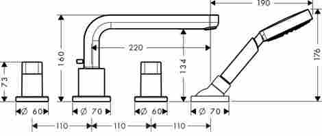 Hansgrohe Metris S смеситель на борт ванны на 4 отверстия 31447000 фото 2