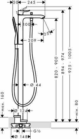 Hansgrohe Metris смеситель для ванны с душем, напольный 31471000 фото 2