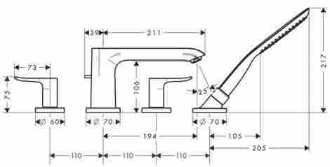 Hansgrohe Metris смеситель на борт ванны на 4 отверстия 31442000 фото 2