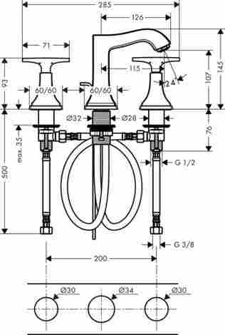 Hansgrohe Metropol Classic Смеситель для раковины, на 3 отверстия 31306000 фото 2