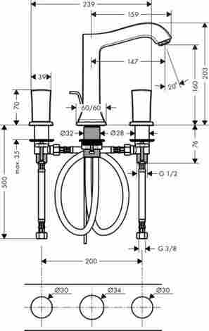 Hansgrohe Metropol Classic Смеситель для раковины, на 3 отверстия, хром/золото 31305090 фото 2