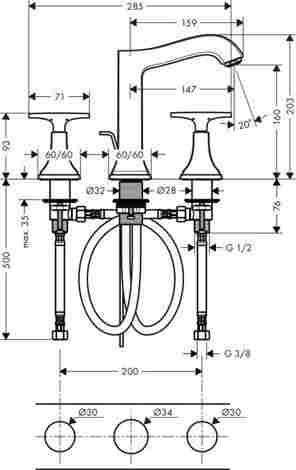 Hansgrohe Metropol Classic Смеситель для раковины, на 3 отверстия, хром/золото 31307090 фото 2